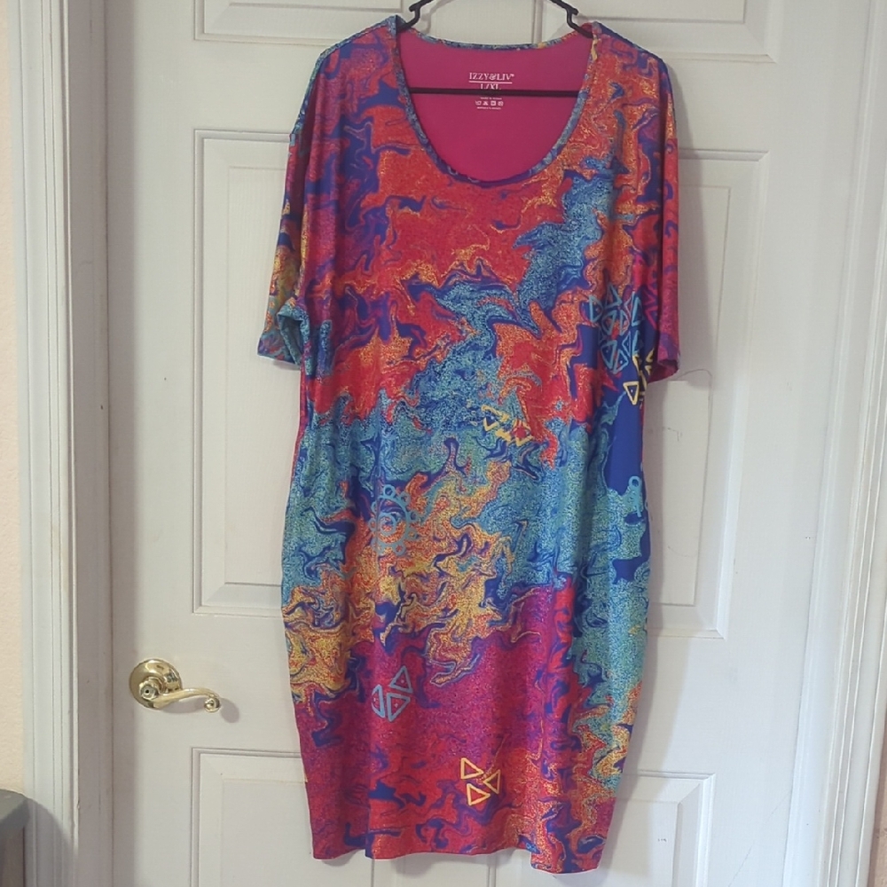 Vibrant Abstract Midi Dress With Pockets